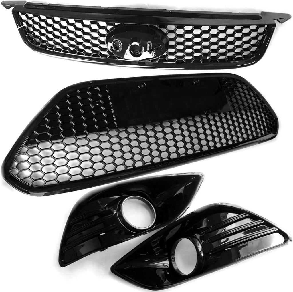 Gloss Black Honeycomb Front Grille & Fog Light Cover Full Kit – Ford Focus