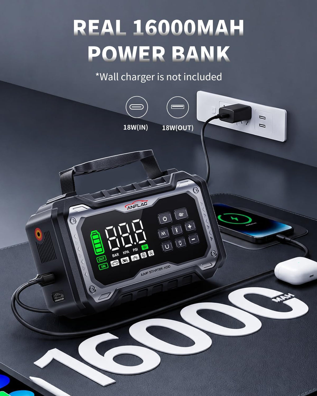 8000A Jump Starter Power Pack with Air Compressor