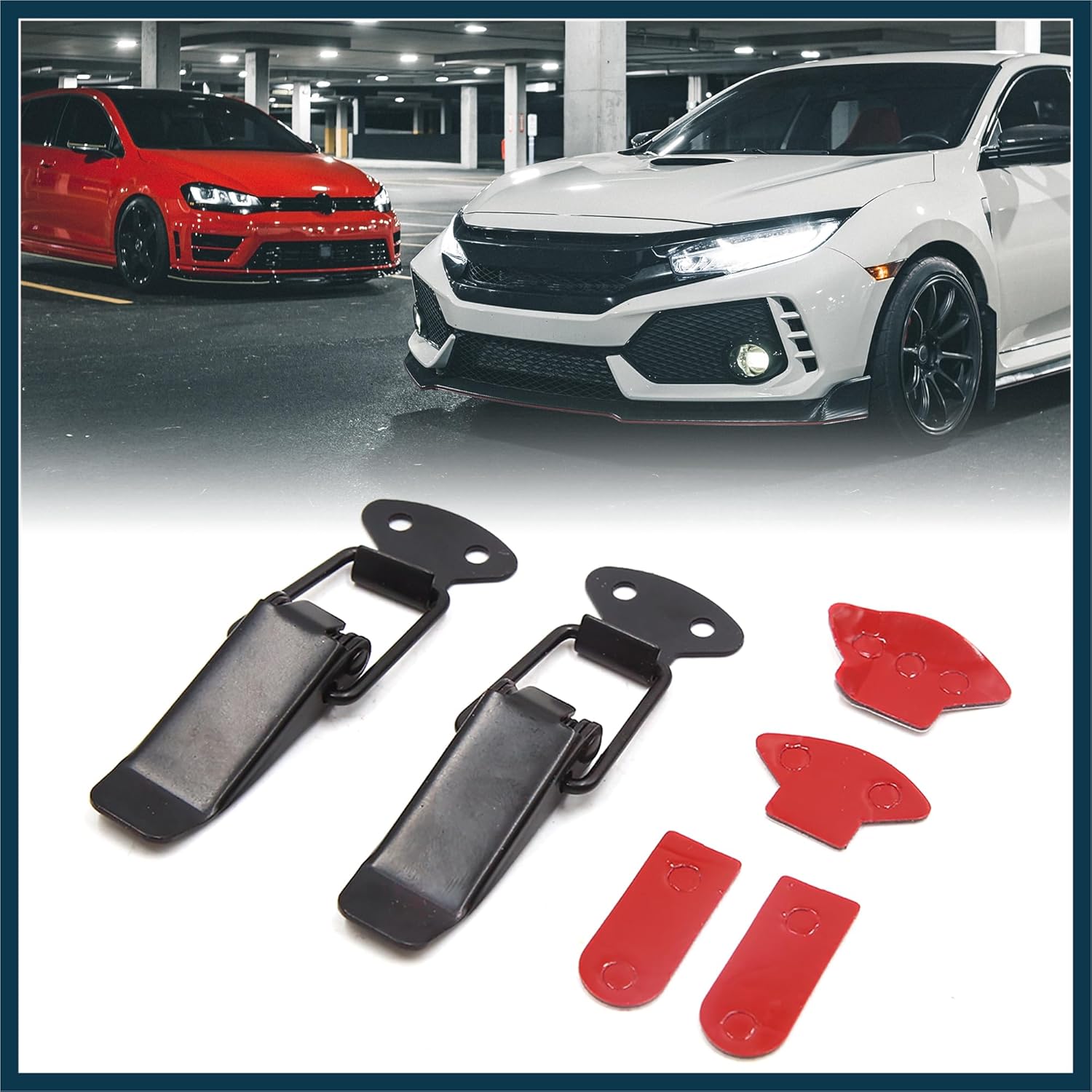 Universal 2pcs Black Metal Bumper Hood Pin Lock Clasp Clip Kit for Car